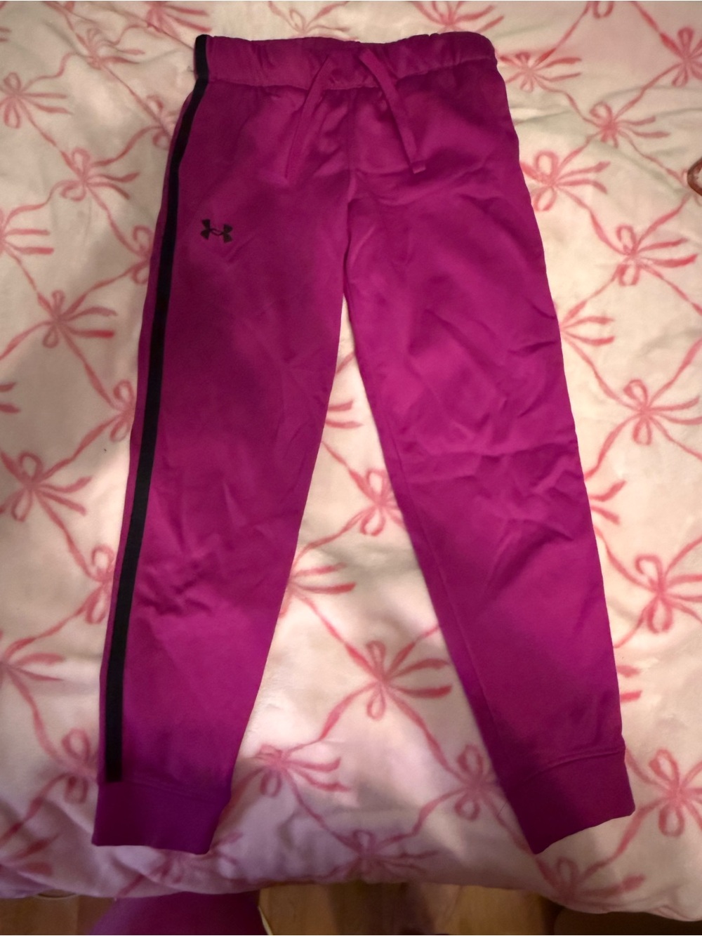 Under Armour Girls Magenta Joggers with Black Stripe